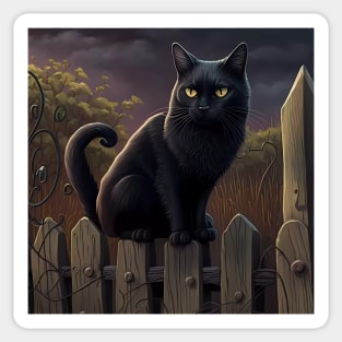 Black Cat on fence sticker Sticker